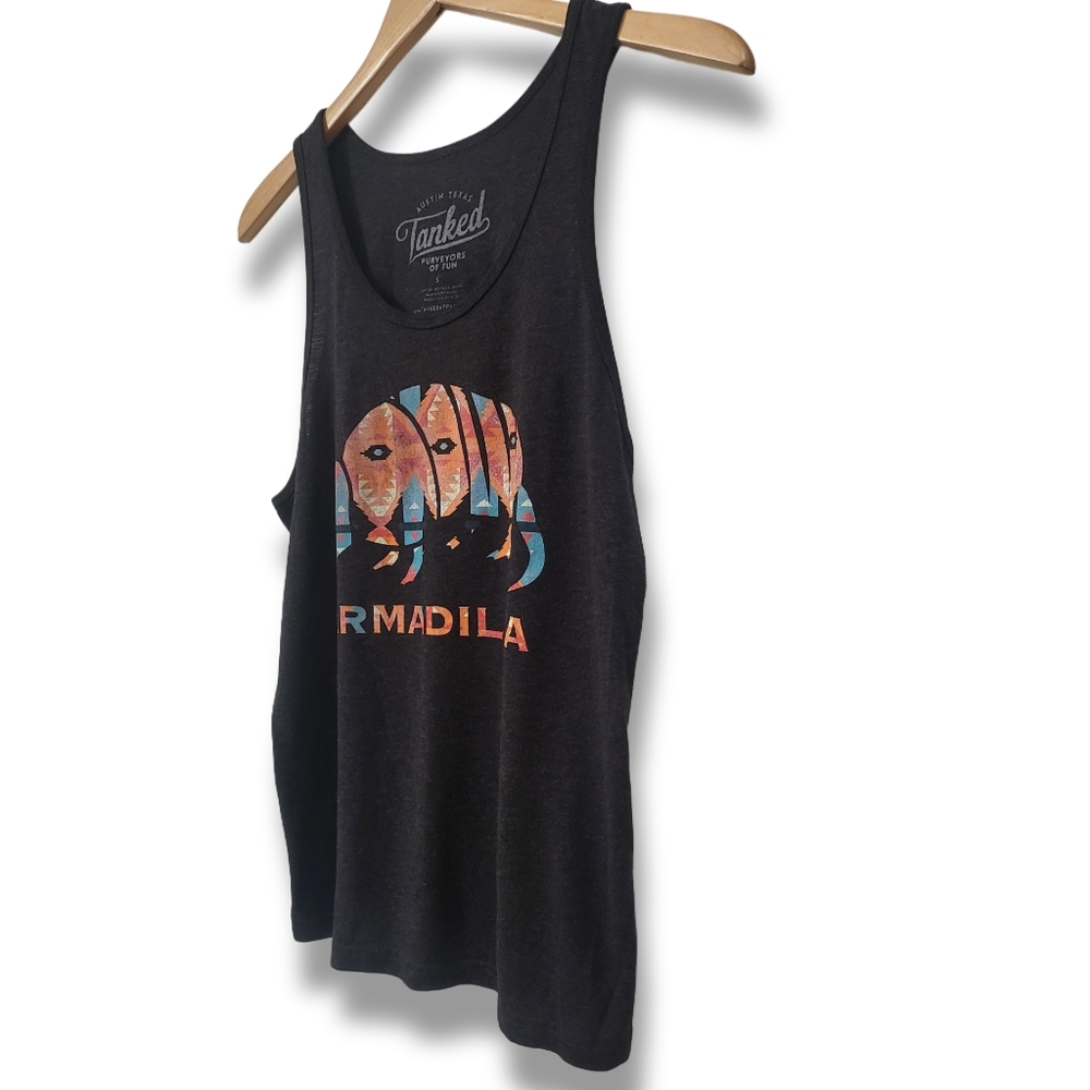 🌿Austin Texas Tanked Women's Small Heathered-Black Armadillo Tank Top - Picture 4 of 10